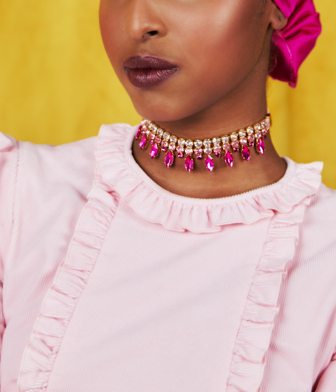 GIGI XL Velvet Choker with Crystals 18k gold setting