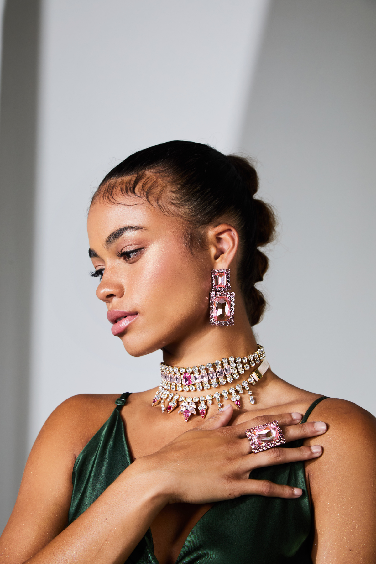 Almarow crystal jewellery worn by a model