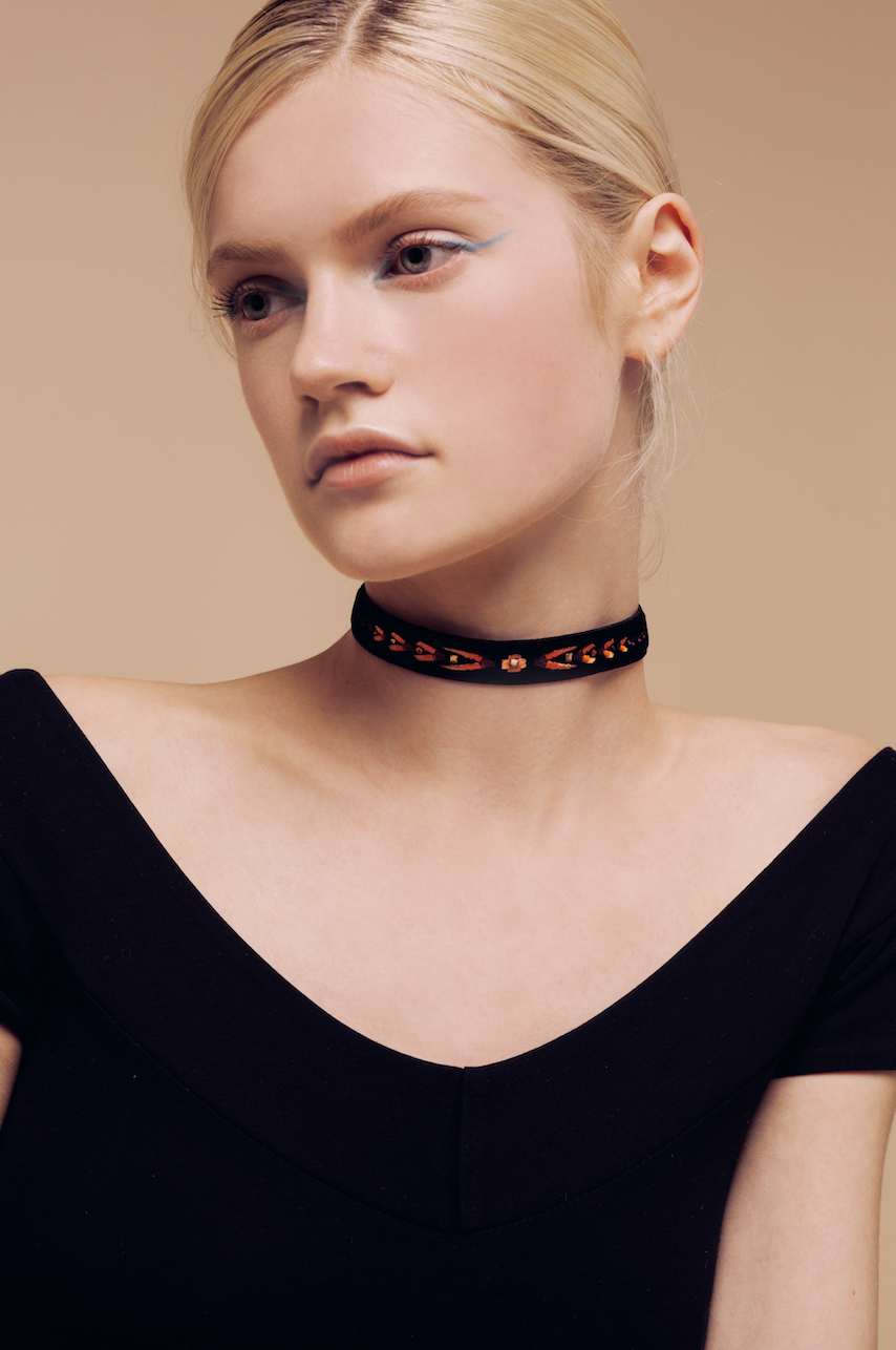 DAISY Velvet Choker with Couture Embroidery